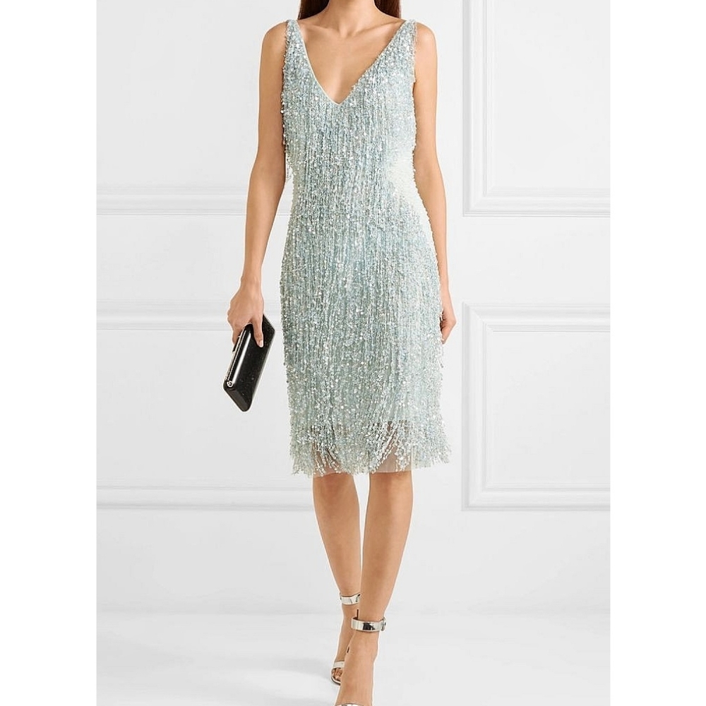 Naeem Khan Mermaidcore Gatsby Beaded Fringe Silk Mini Dress